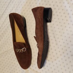Brunate Marl brown suede almond toe low heel loafers sz 41/10